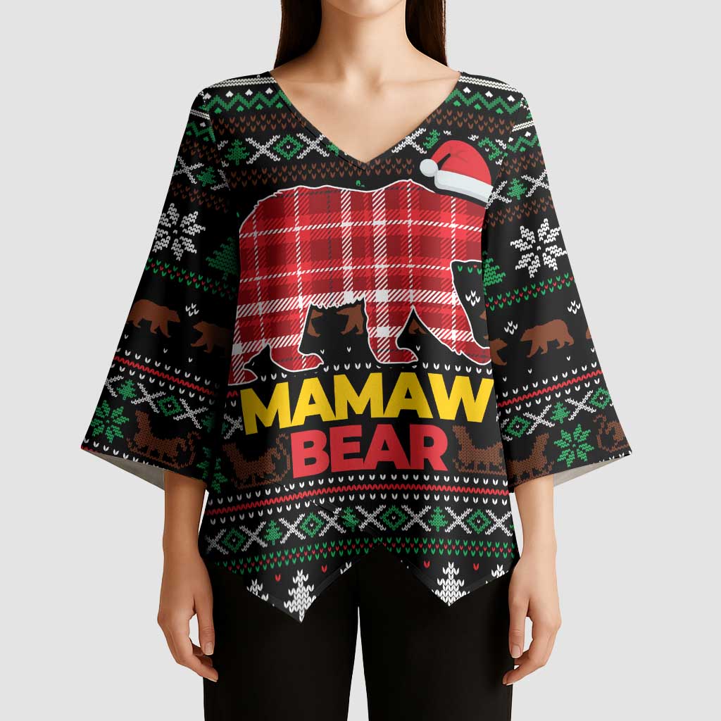 Mamaw Bear Christmas Kimono Sleeve Blouse Xmas Holiday Patterns - Wonder Print Shop