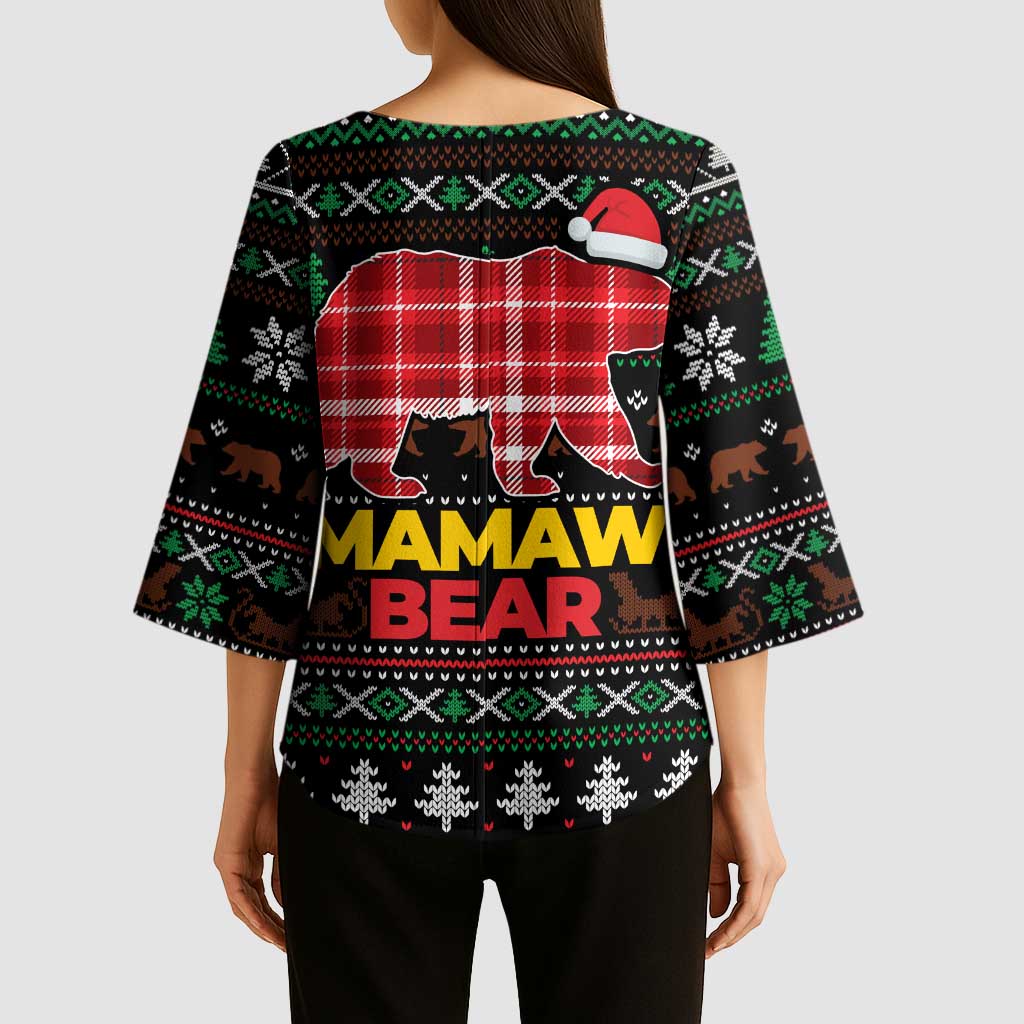 Mamaw Bear Christmas Kimono Sleeve Blouse Xmas Holiday Patterns - Wonder Print Shop
