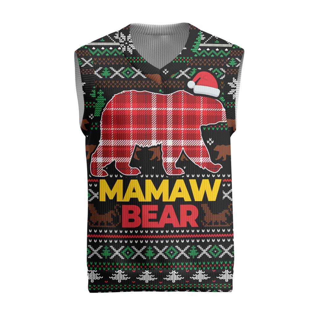Mamaw Bear Christmas Knitted V-Neck Vest Xmas Holiday Patterns - Wonder Print Shop