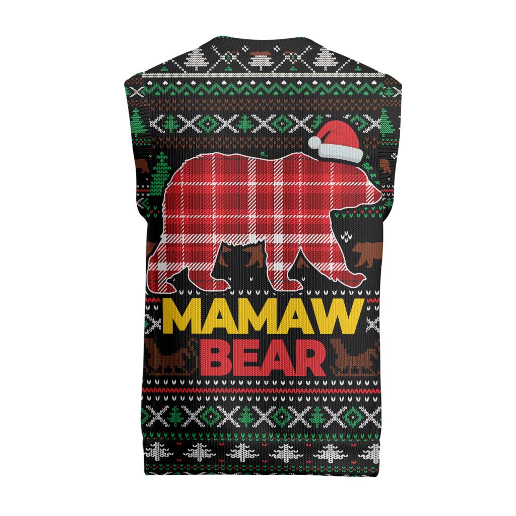 Mamaw Bear Christmas Knitted V-Neck Vest Xmas Holiday Patterns - Wonder Print Shop