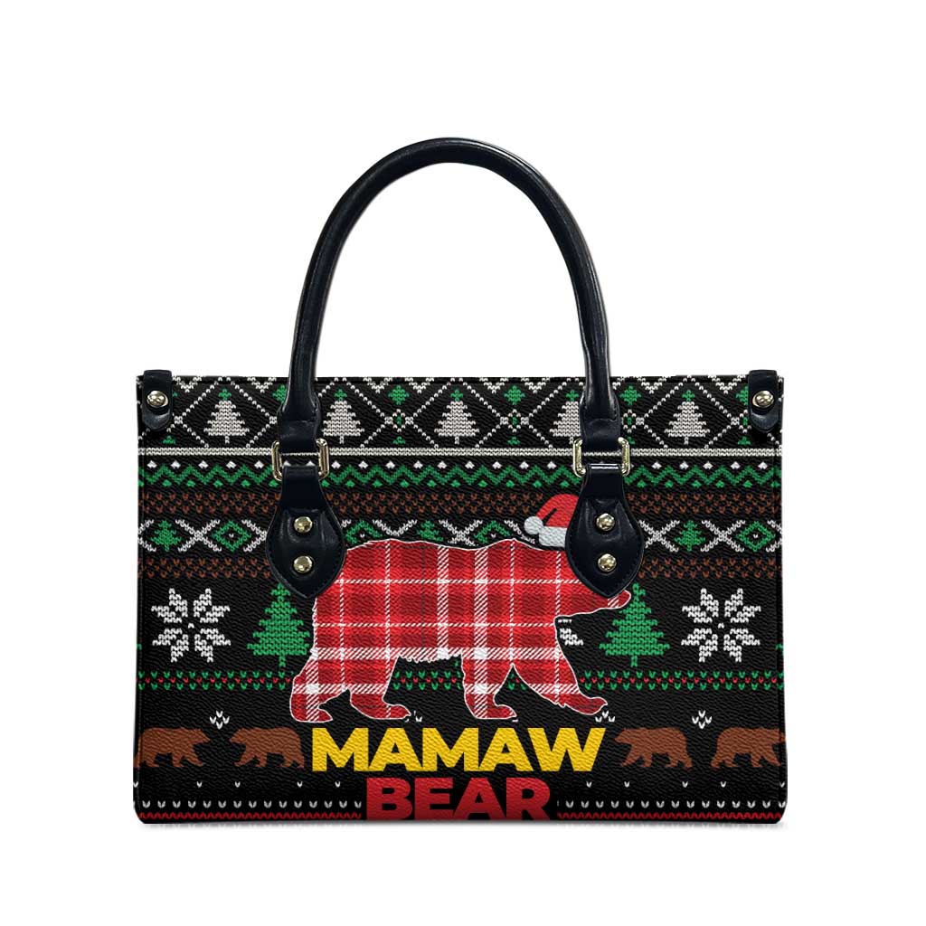 Mamaw Bear Christmas Leather Bag Xmas Holiday Patterns - Wonder Print Shop