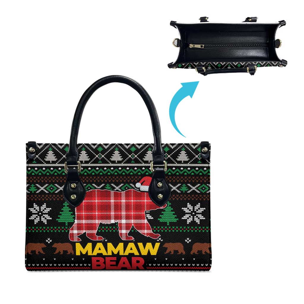 Mamaw Bear Christmas Leather Bag Xmas Holiday Patterns - Wonder Print Shop