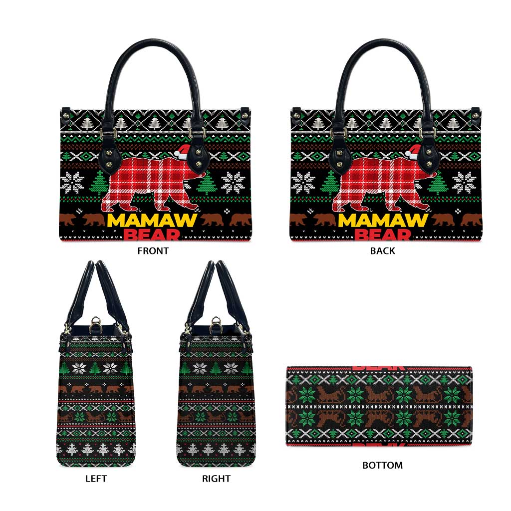 Mamaw Bear Christmas Leather Bag Xmas Holiday Patterns - Wonder Print Shop