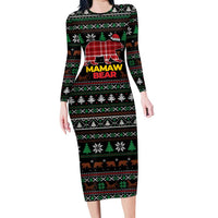 Mamaw Bear Christmas Long Sleeve Bodycon Dress Xmas Holiday Patterns - Wonder Print Shop