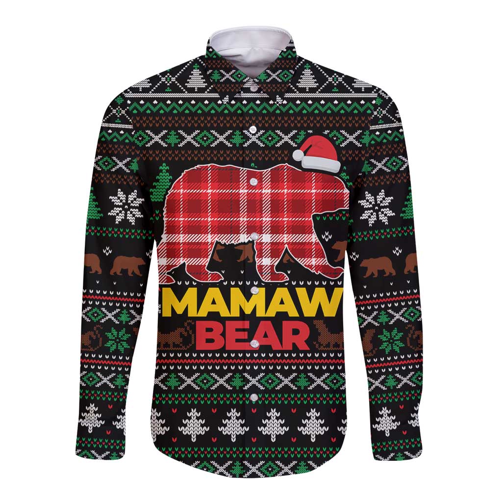 Mamaw Bear Christmas Long Sleeve Button Shirt Xmas Holiday Patterns - Wonder Print Shop