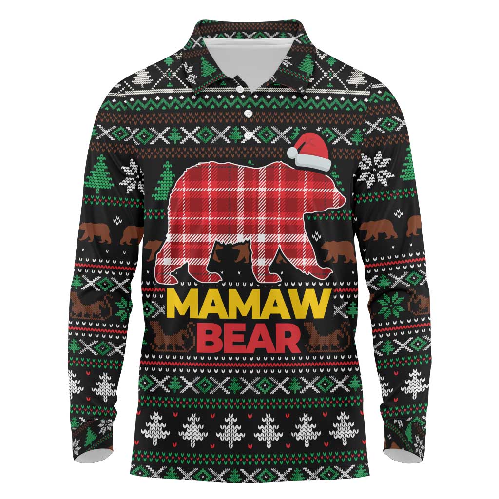 Mamaw Bear Christmas Long Sleeve Polo Shirt Xmas Holiday Patterns - Wonder Print Shop