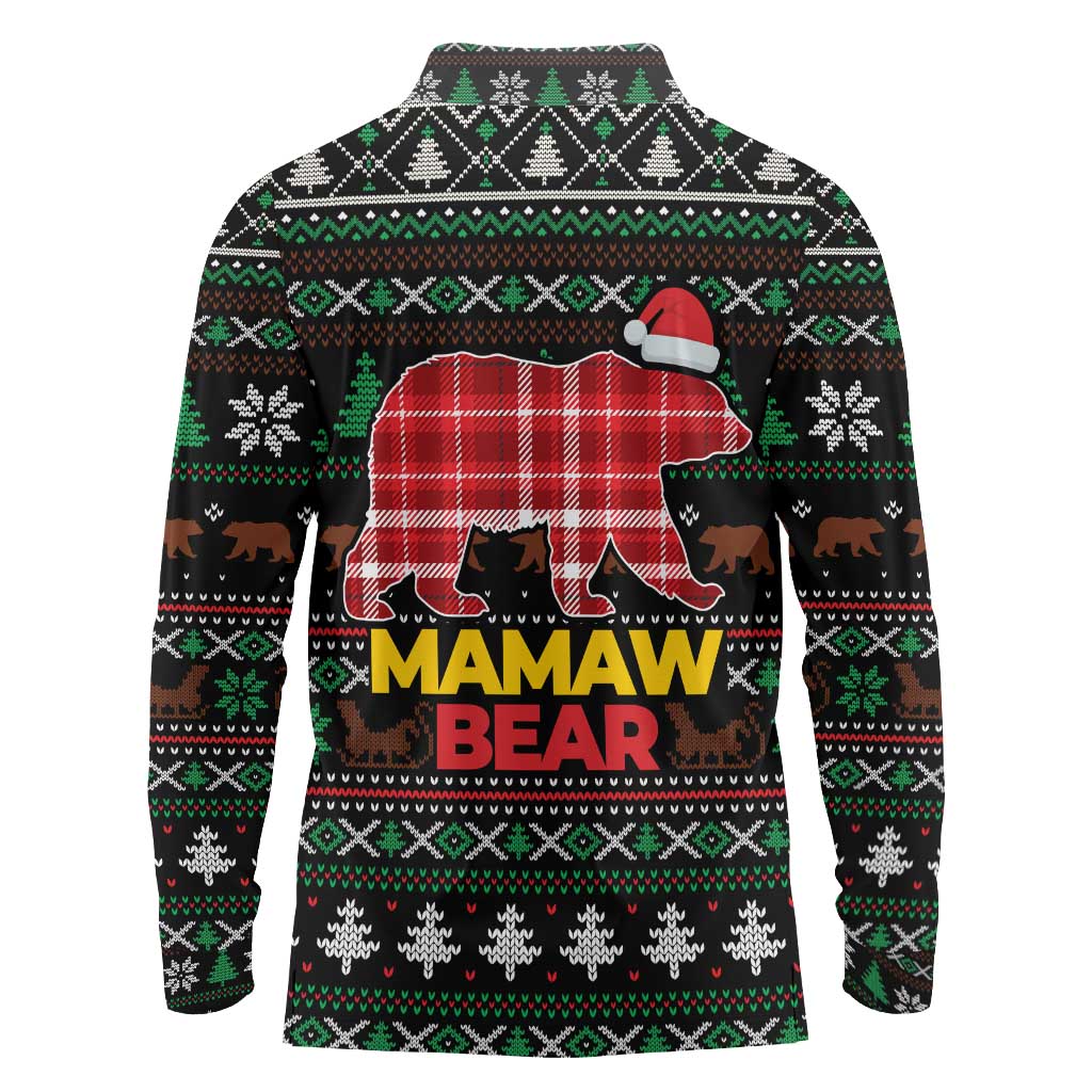 Mamaw Bear Christmas Long Sleeve Polo Shirt Xmas Holiday Patterns - Wonder Print Shop