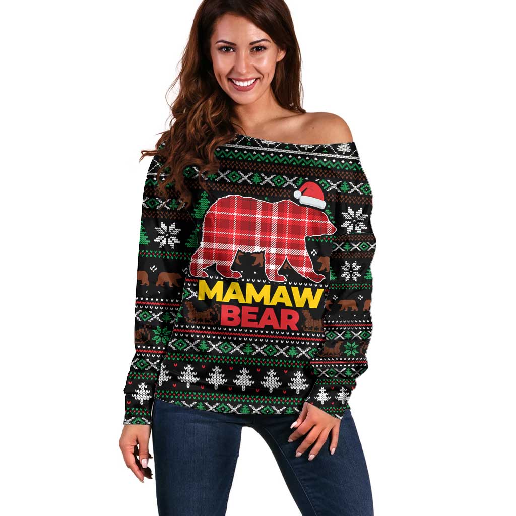 Mamaw Bear Christmas Off Shoulder Sweater Xmas Holiday Patterns - Wonder Print Shop