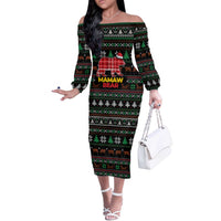 Mamaw Bear Christmas Off The Shoulder Long Sleeve Dress Xmas Holiday Patterns - Wonder Print Shop