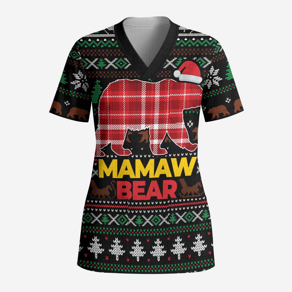 Mamaw Bear Christmas Scrub Top Xmas Holiday Patterns - Wonder Print Shop