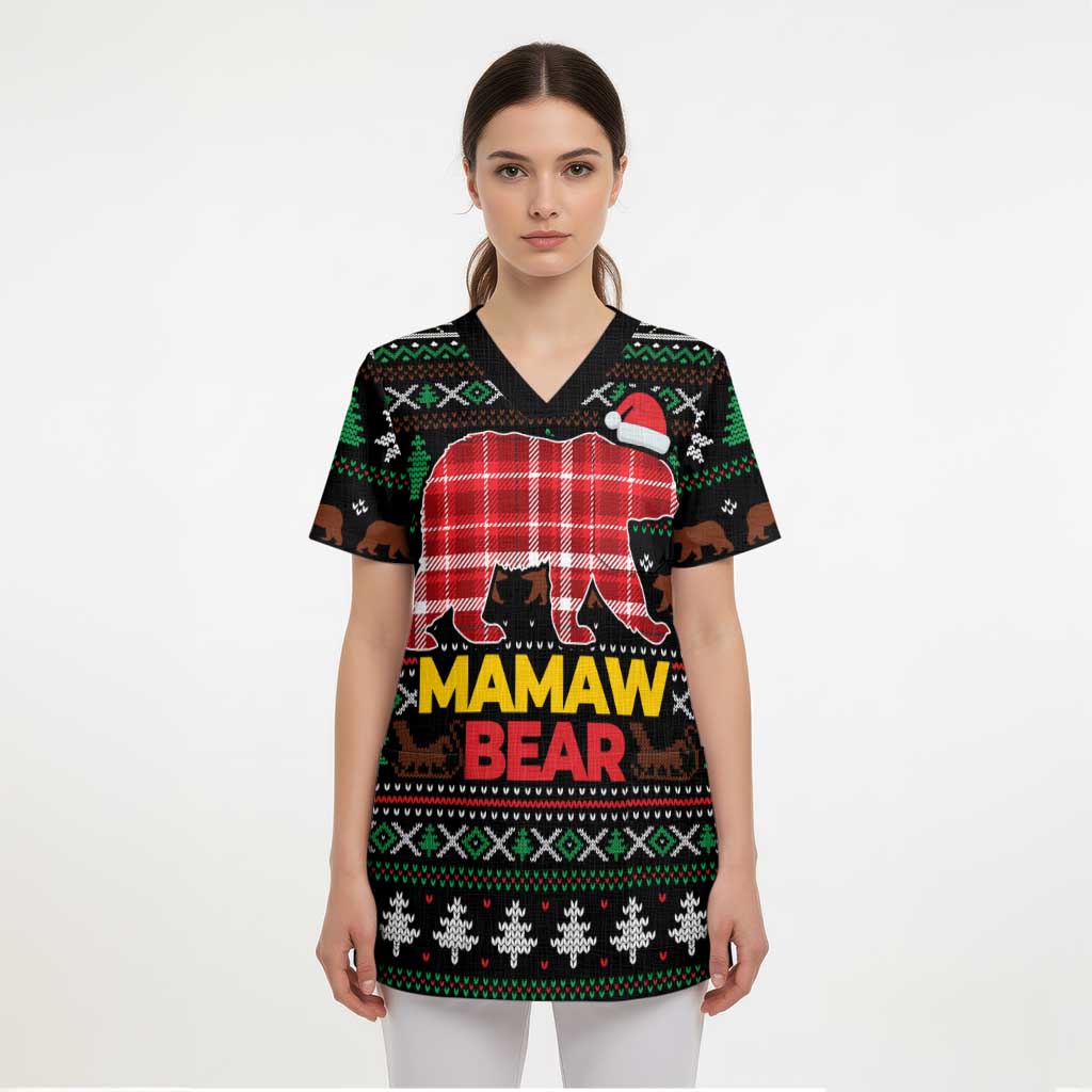 Mamaw Bear Christmas Scrub Top Xmas Holiday Patterns - Wonder Print Shop