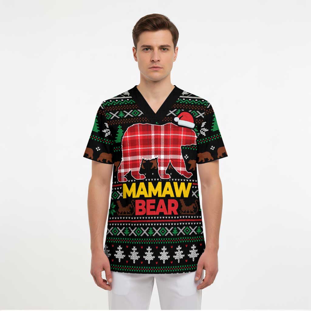 Mamaw Bear Christmas Scrub Top Xmas Holiday Patterns - Wonder Print Shop