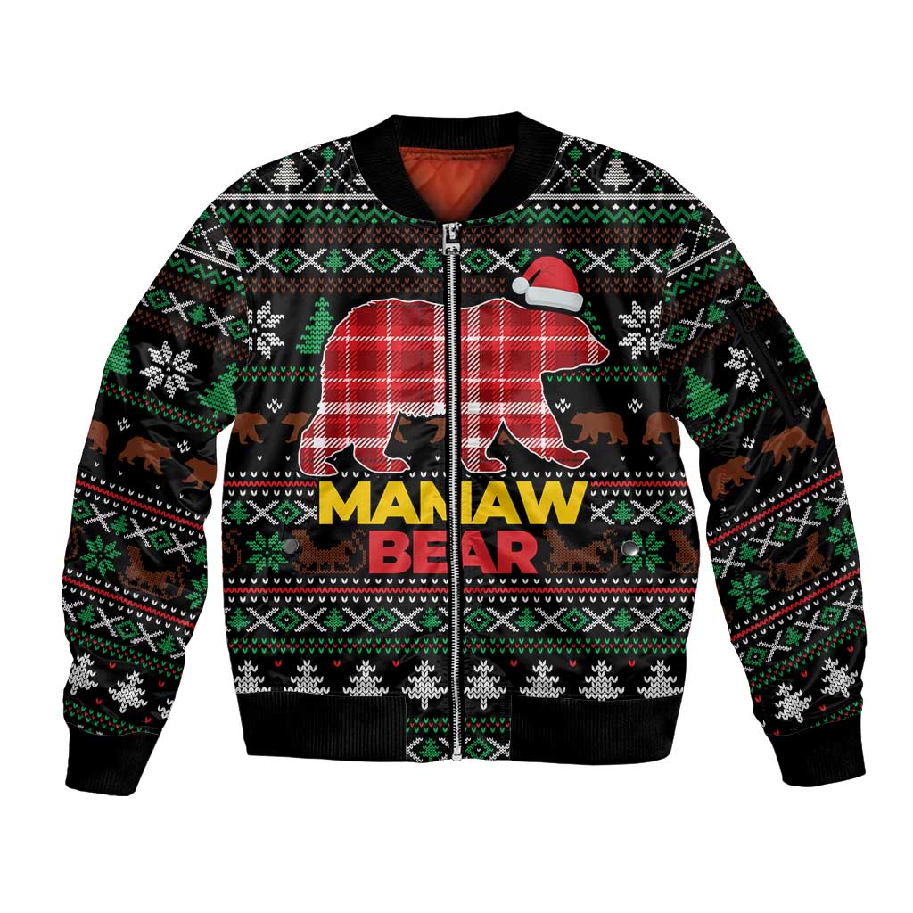 Mamaw Bear Christmas Sleeve Zip Bomber Jacket Xmas Holiday Patterns - Wonder Print Shop