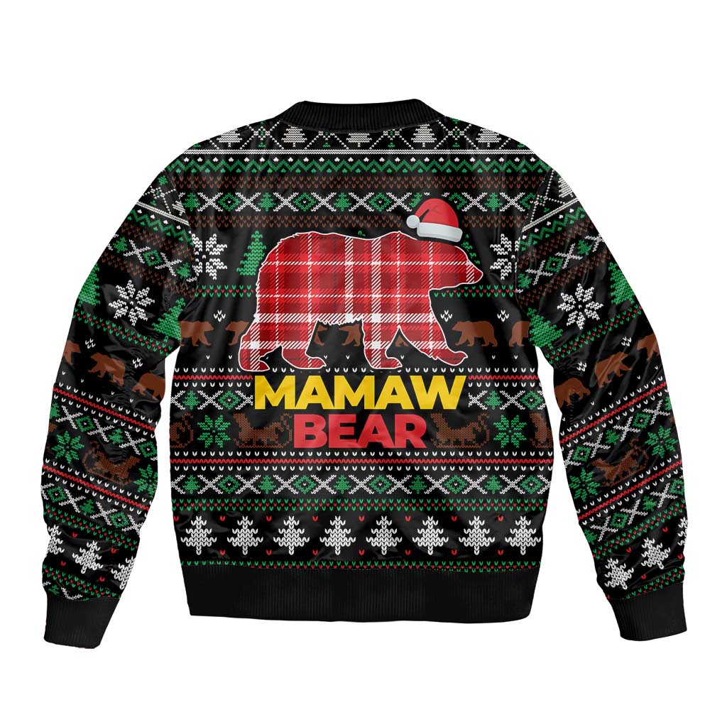 Mamaw Bear Christmas Sleeve Zip Bomber Jacket Xmas Holiday Patterns - Wonder Print Shop