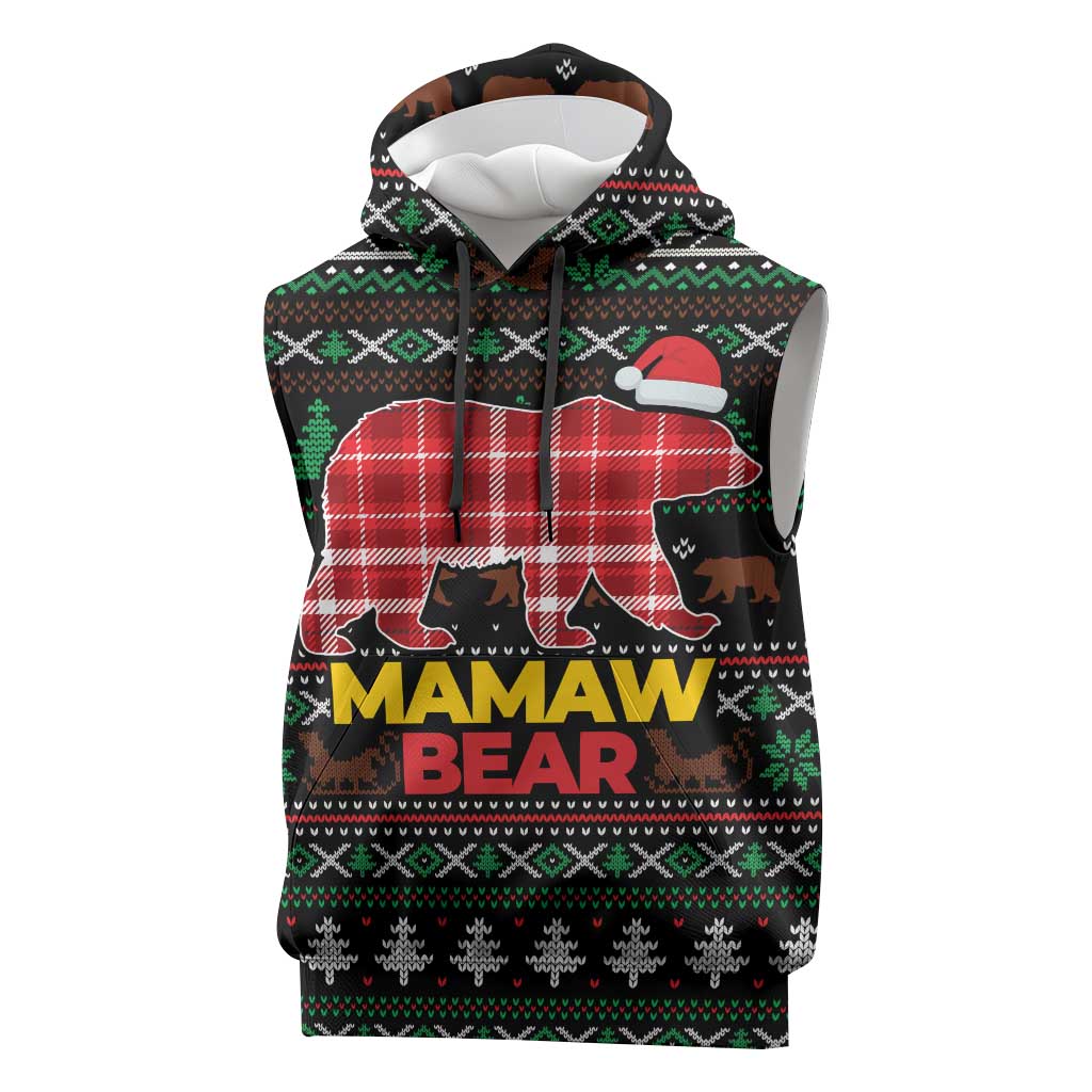 Mamaw Bear Christmas Sleeveless Hoodie Xmas Holiday Patterns - Wonder Print Shop