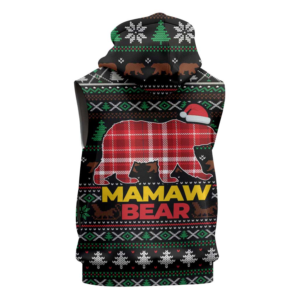 Mamaw Bear Christmas Sleeveless Hoodie Xmas Holiday Patterns - Wonder Print Shop