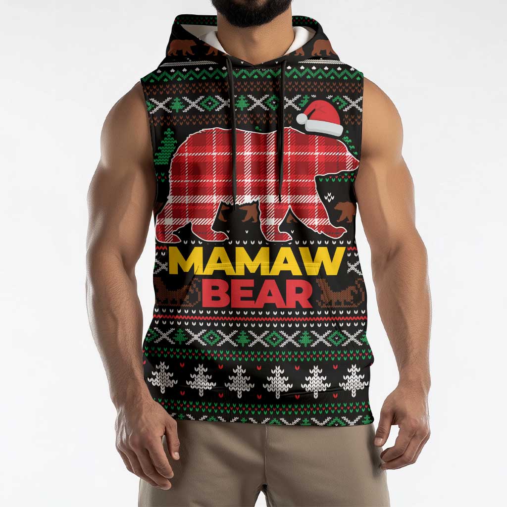 Mamaw Bear Christmas Sleeveless Hoodie Xmas Holiday Patterns - Wonder Print Shop