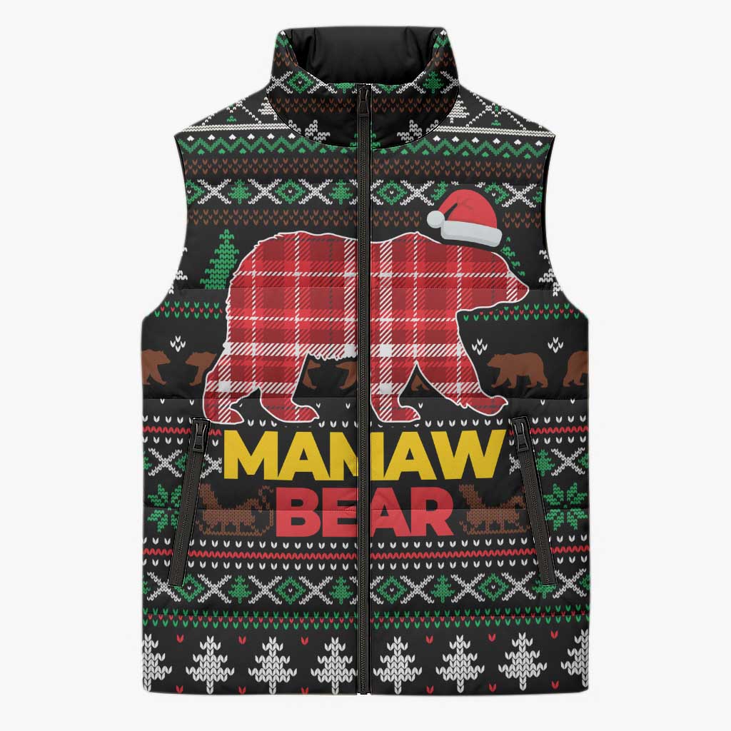 Mamaw Bear Christmas Sleeveless Puffer Jacket Xmas Holiday Patterns - Wonder Print Shop