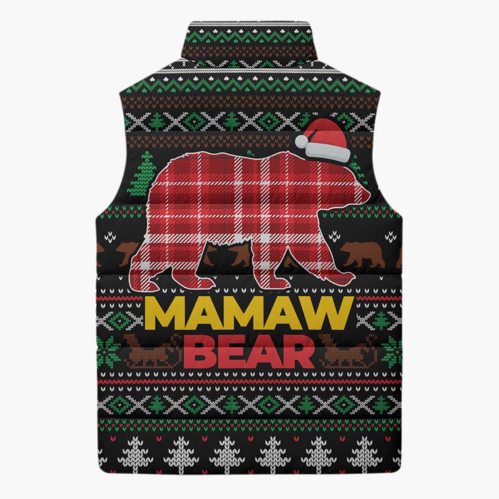 Mamaw Bear Christmas Sleeveless Puffer Jacket Xmas Holiday Patterns - Wonder Print Shop