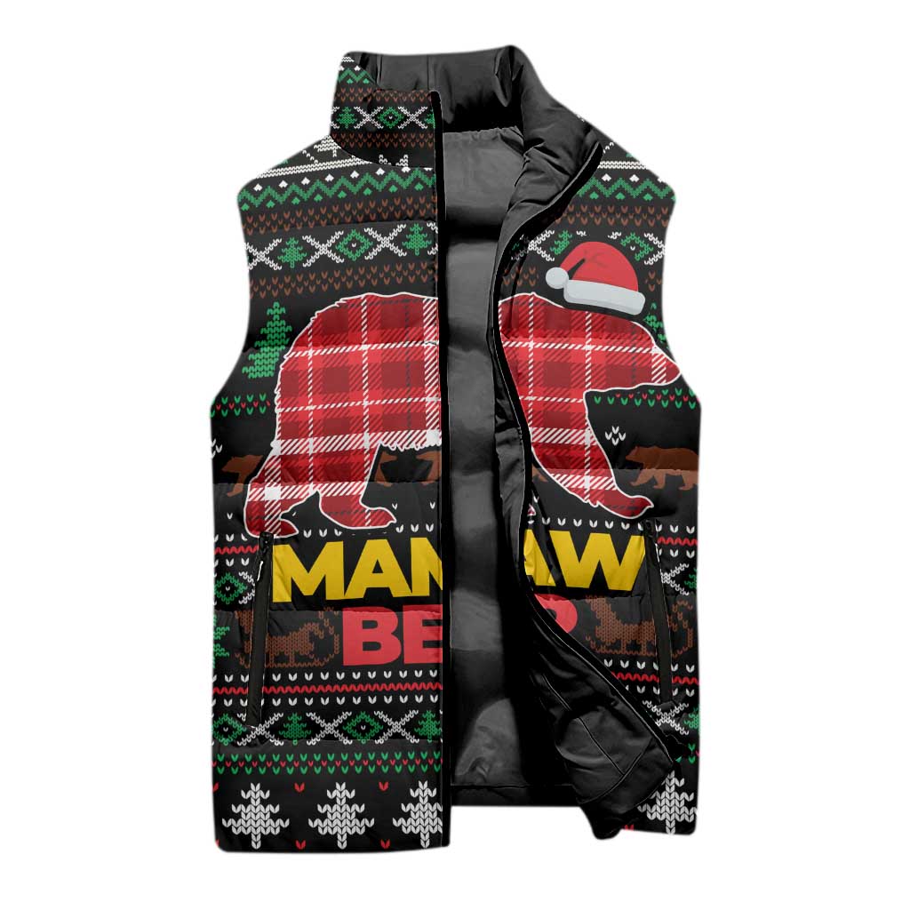 Mamaw Bear Christmas Sleeveless Puffer Jacket Xmas Holiday Patterns - Wonder Print Shop