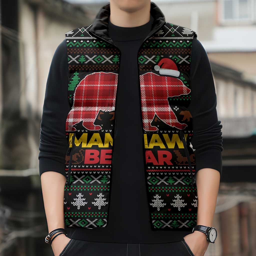 Mamaw Bear Christmas Sleeveless Puffer Jacket Xmas Holiday Patterns - Wonder Print Shop