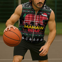 Mamaw Bear Christmas Sleeveless Zip Hoodie Xmas Holiday Patterns - Wonder Print Shop