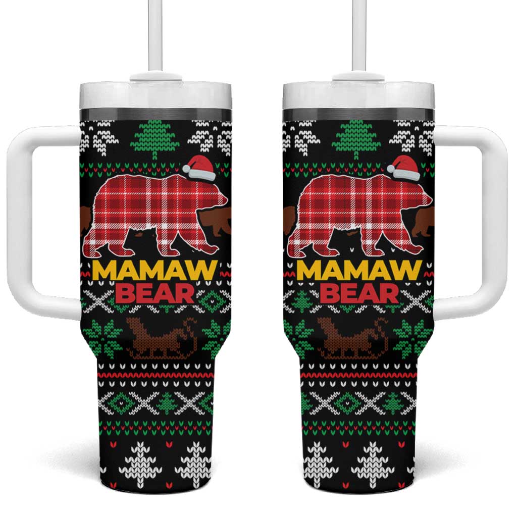 Mamaw Bear Christmas Tumbler With Handle Xmas Holiday Patterns - Wonder Print Shop