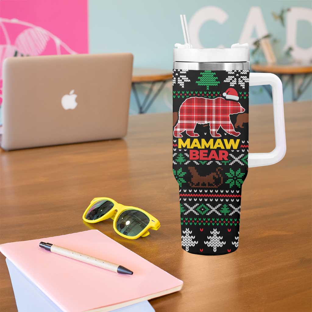 Mamaw Bear Christmas Tumbler With Handle Xmas Holiday Patterns - Wonder Print Shop