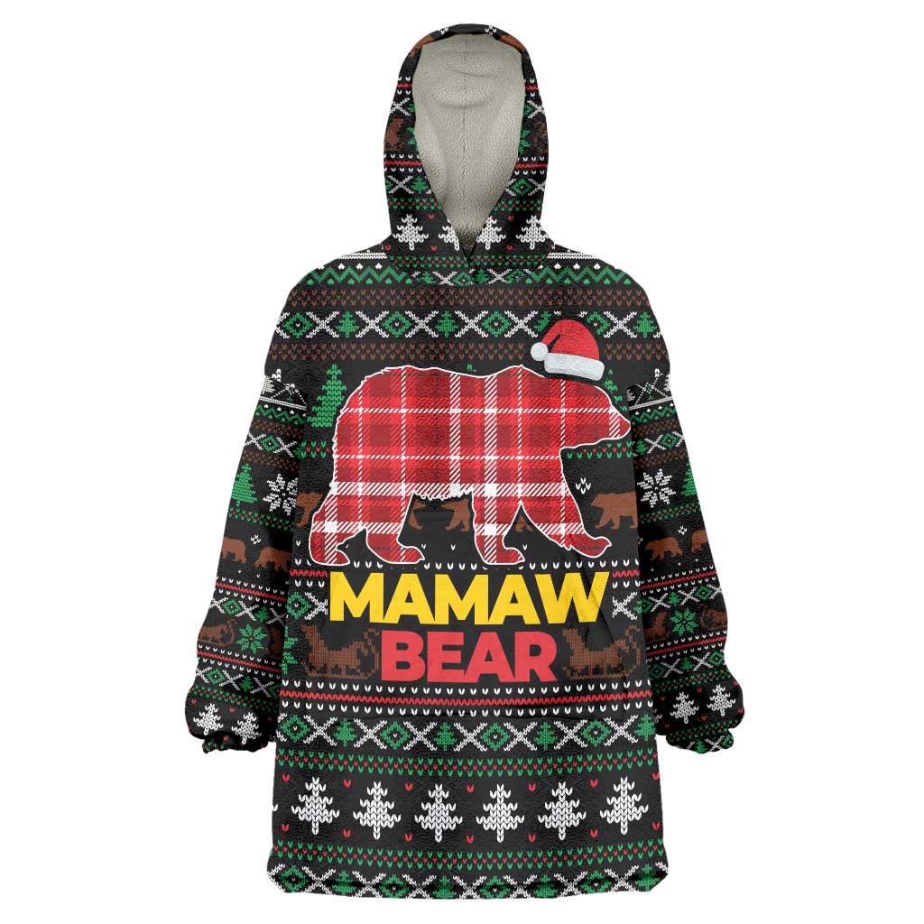 Mamaw Bear Christmas Wearable Blanket Hoodie Xmas Holiday Patterns - Wonder Print Shop