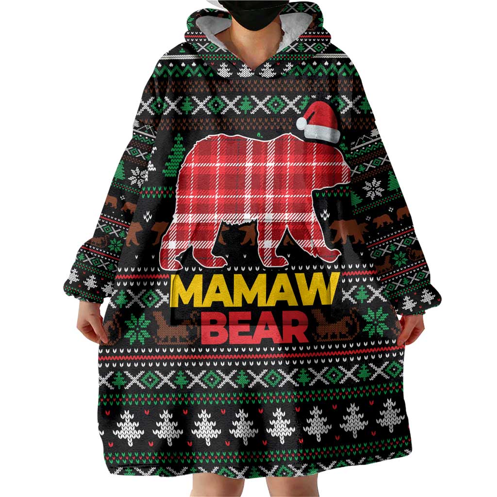Mamaw Bear Christmas Wearable Blanket Hoodie Xmas Holiday Patterns - Wonder Print Shop
