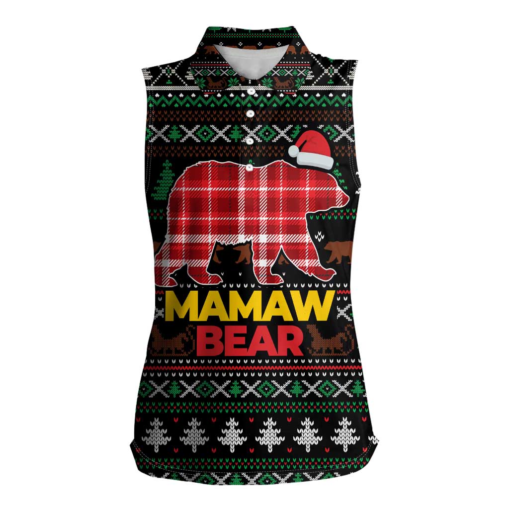 Mamaw Bear Christmas Women Sleeveless Polo Shirt Xmas Holiday Patterns - Wonder Print Shop