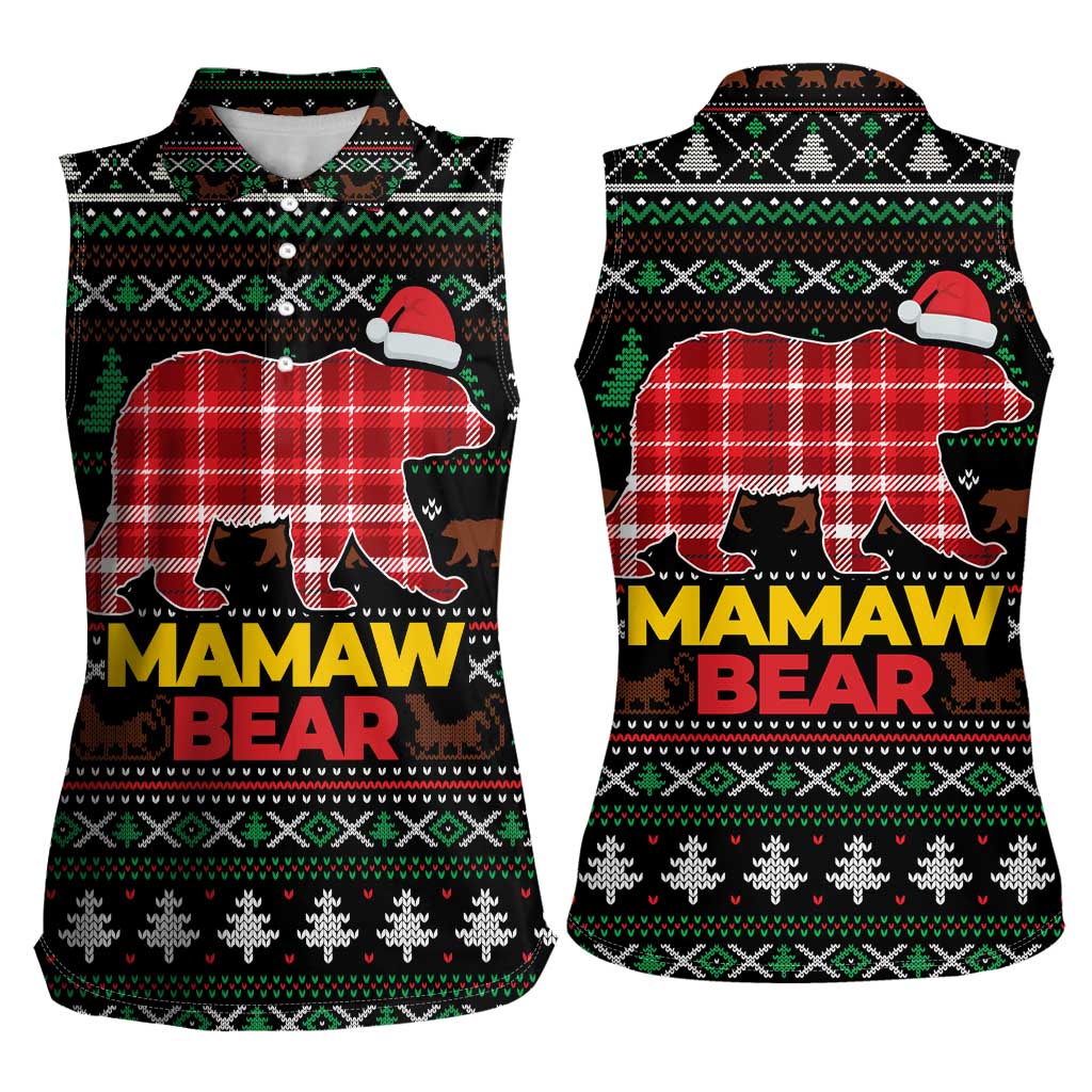 Mamaw Bear Christmas Women Sleeveless Polo Shirt Xmas Holiday Patterns - Wonder Print Shop