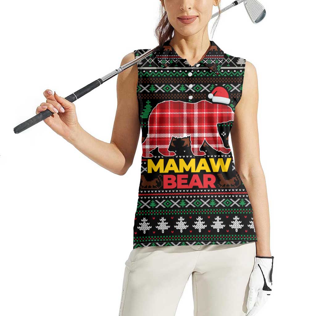 Mamaw Bear Christmas Women Sleeveless Polo Shirt Xmas Holiday Patterns - Wonder Print Shop