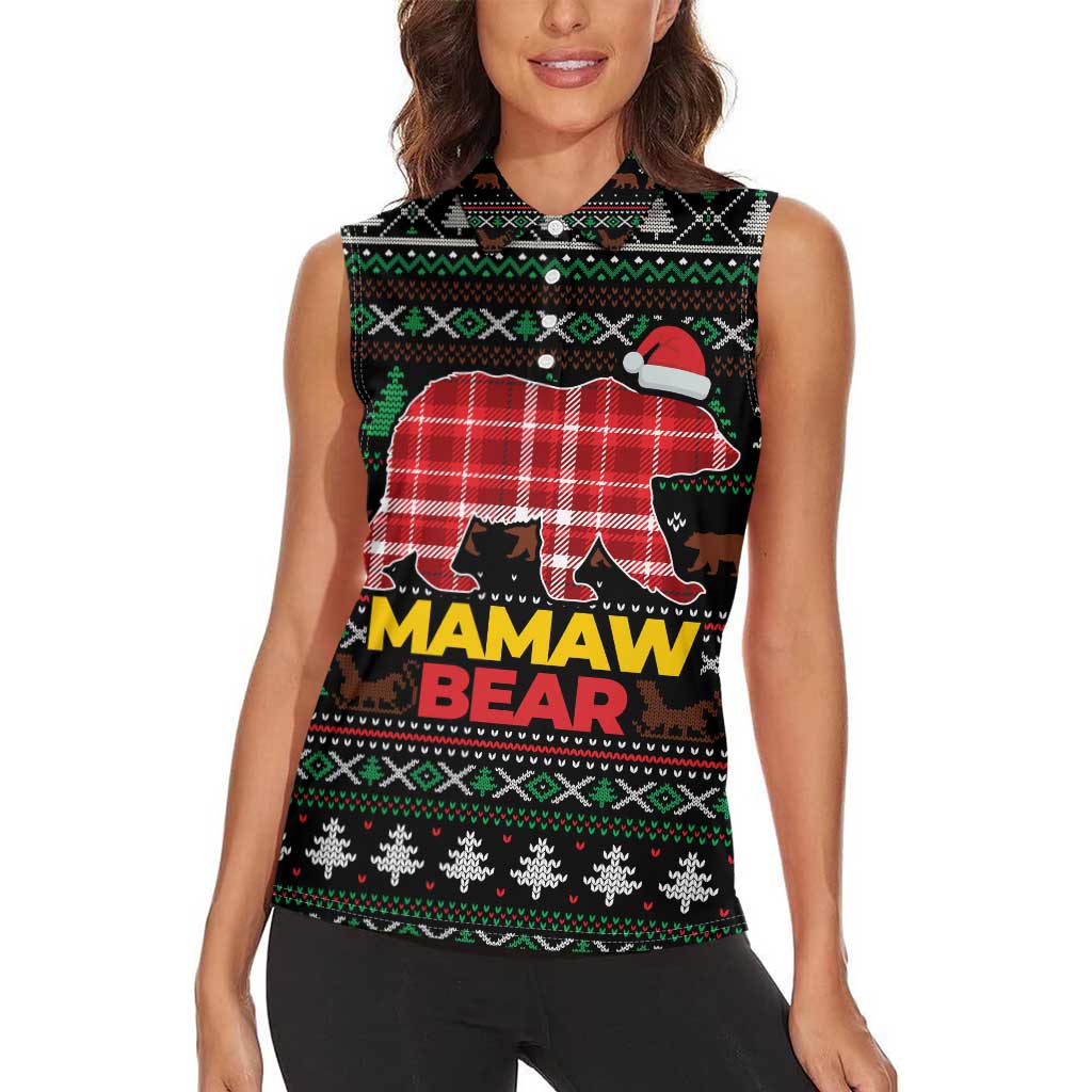 Mamaw Bear Christmas Women Sleeveless Polo Shirt Xmas Holiday Patterns - Wonder Print Shop