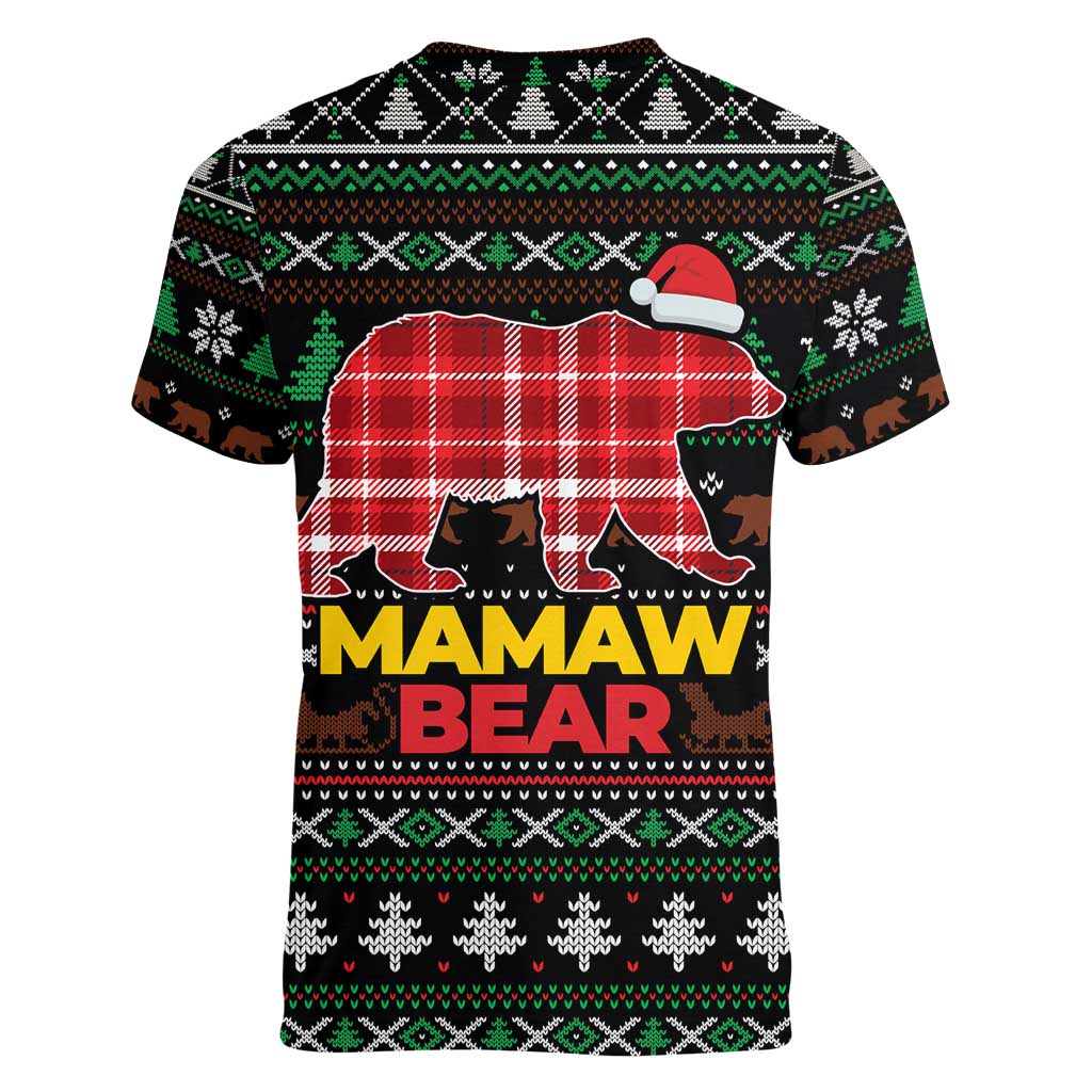 Mamaw Bear Christmas Women V-Neck T-Shirt Xmas Holiday Patterns - Wonder Print Shop