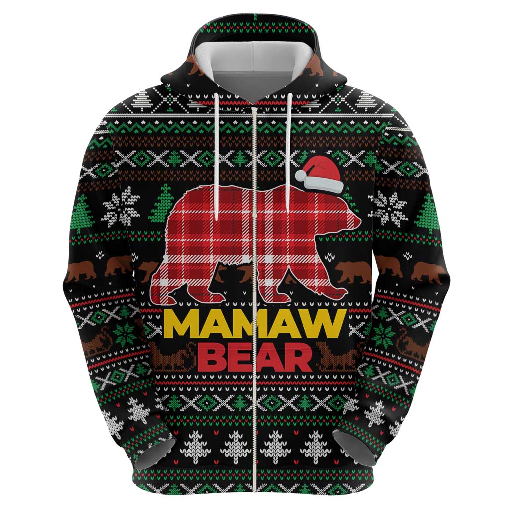 Mamaw Bear Christmas Zip Hoodie Xmas Holiday Patterns - Wonder Print Shop