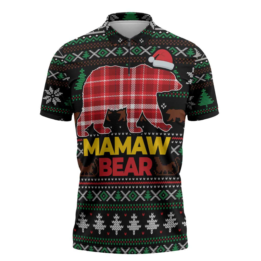 Mamaw Bear Christmas Zipper Polo Shirt Xmas Holiday Patterns - Wonder Print Shop