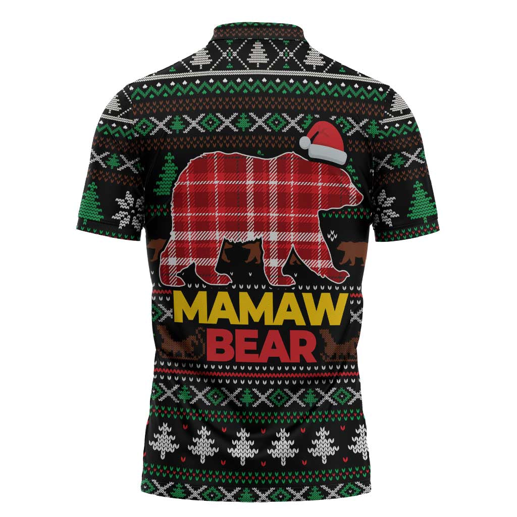 Mamaw Bear Christmas Zipper Polo Shirt Xmas Holiday Patterns - Wonder Print Shop