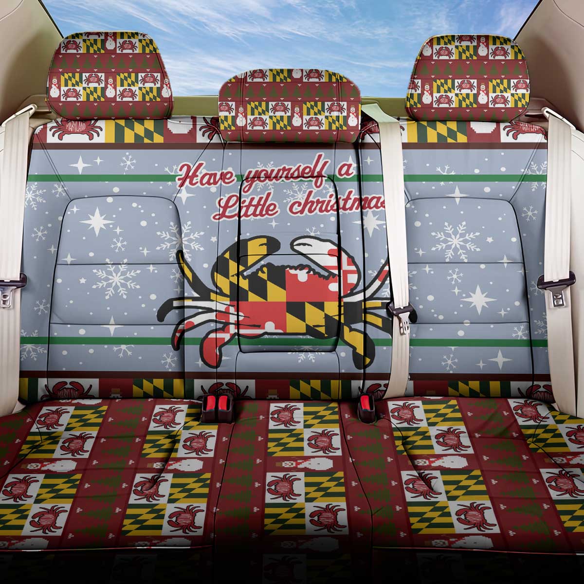 Maryland Symbols Christmas Back Car Seat Cover Xmas Holiday Patterns - Wonder Print Shop