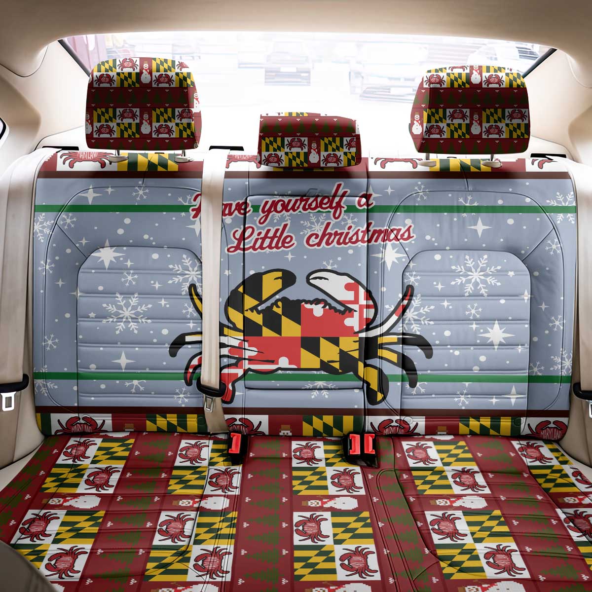 Maryland Symbols Christmas Back Car Seat Cover Xmas Holiday Patterns - Wonder Print Shop