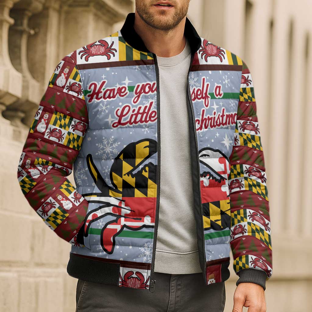 Maryland Symbols Christmas Bomber Puffer Jacket Xmas Holiday Patterns - Wonder Print Shop