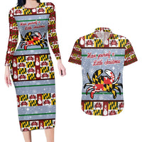 Maryland Symbols Christmas Couples Matching Long Sleeve Bodycon Dress and Hawaiian Shirt Xmas Holiday Patterns - Wonder Print Shop