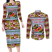 Maryland Symbols Christmas Couples Matching Long Sleeve Bodycon Dress and Long Sleeve Button Shirt Xmas Holiday Patterns - Wonder Print Shop