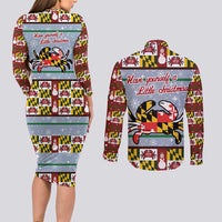 Maryland Symbols Christmas Couples Matching Long Sleeve Bodycon Dress and Long Sleeve Button Shirt Xmas Holiday Patterns - Wonder Print Shop