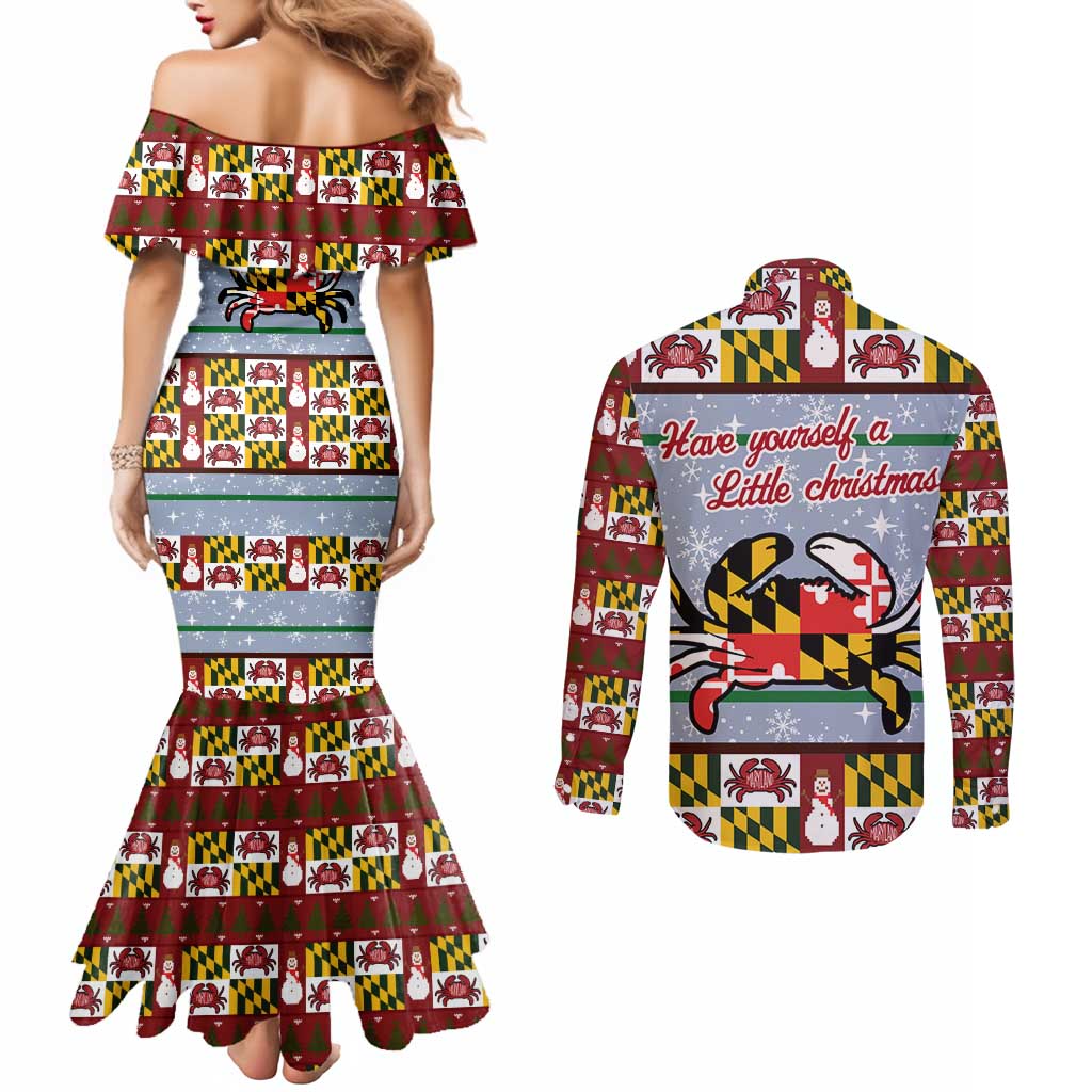 Maryland Symbols Christmas Couples Matching Mermaid Dress and Long Sleeve Button Shirt Xmas Holiday Patterns - Wonder Print Shop