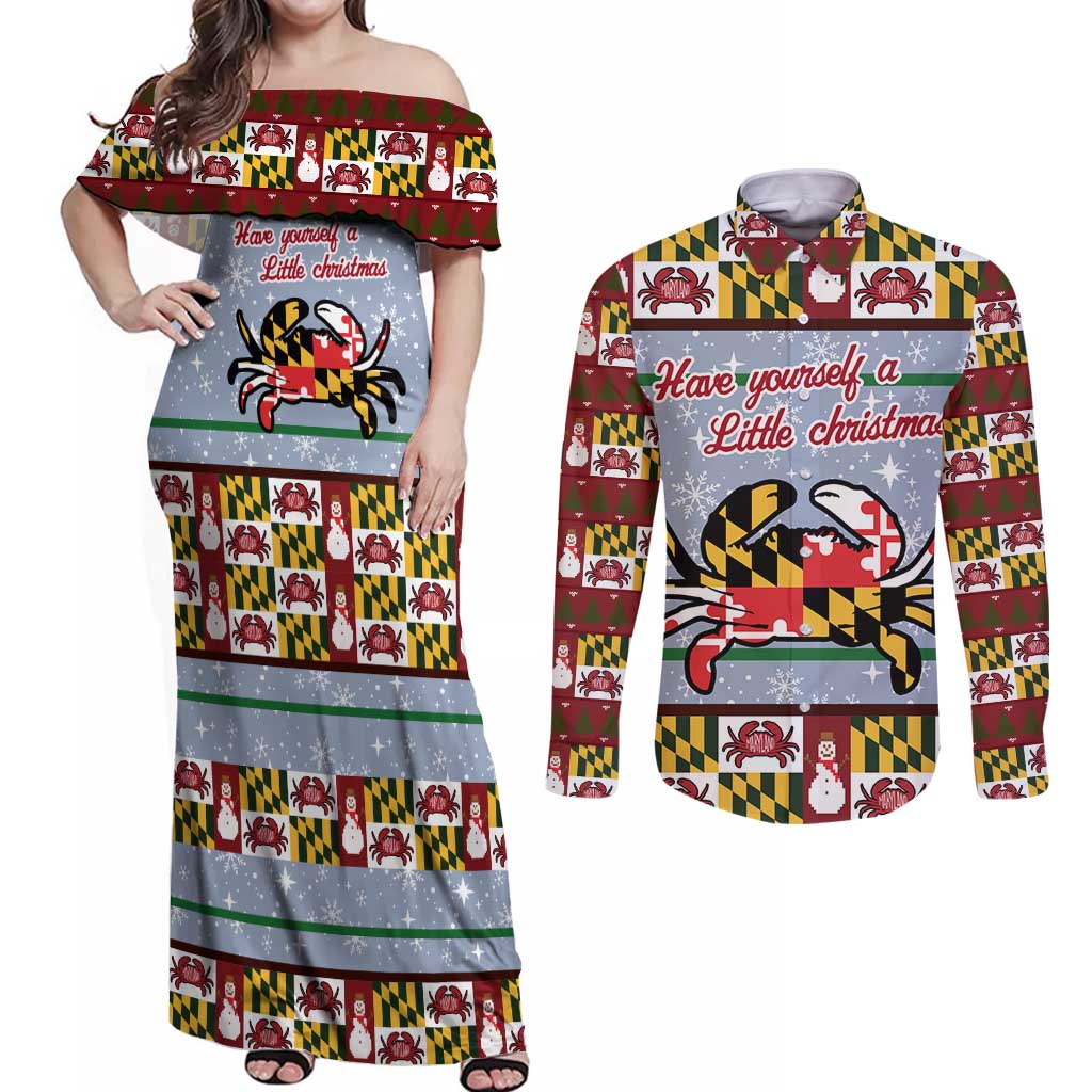 Maryland Symbols Christmas Couples Matching Off Shoulder Maxi Dress and Long Sleeve Button Shirt Xmas Holiday Patterns - Wonder Print Shop