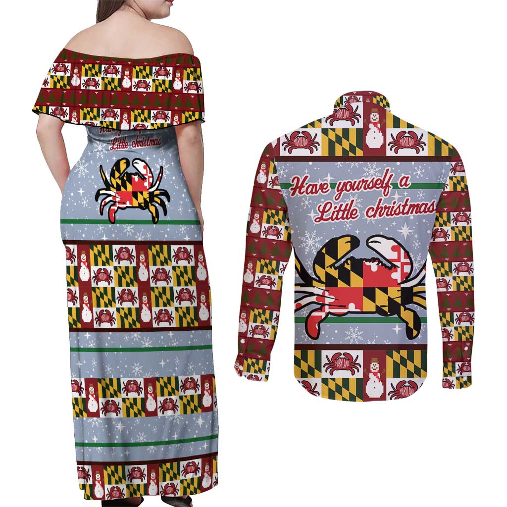 Maryland Symbols Christmas Couples Matching Off Shoulder Maxi Dress and Long Sleeve Button Shirt Xmas Holiday Patterns - Wonder Print Shop