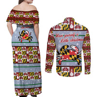 Maryland Symbols Christmas Couples Matching Off Shoulder Maxi Dress and Long Sleeve Button Shirt Xmas Holiday Patterns - Wonder Print Shop