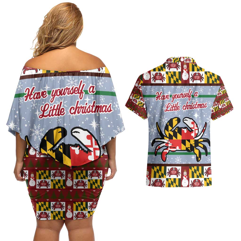 Maryland Symbols Christmas Couples Matching Off Shoulder Short Dress and Hawaiian Shirt Xmas Holiday Patterns - Wonder Print Shop