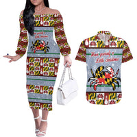 Maryland Symbols Christmas Couples Matching Off The Shoulder Long Sleeve Dress and Hawaiian Shirt Xmas Holiday Patterns - Wonder Print Shop